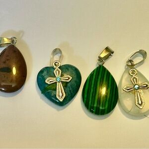6 Pendant Natural Green Teardrop and Heart Stone Pendant Necklace - Unbranded